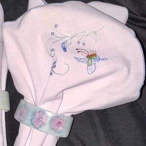 Vintage Madeira Style Hand Embroidered Butterfly Napkins - Set of 8 Crisp MCM